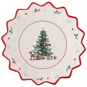Czerwono-kremowy ceramiczny talerz do serwowania ze świątecznym motywem ø 20 cm Naive – Bloomingville