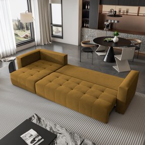Masseno Narożnik OLVERA z funkcją spania i pojemnikiem na pościel Narozniki L, Rozkładana sofa - Żółty, KRONOS 01