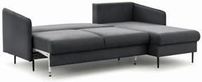 Narożnik z funkcją spania Taila Mini prawostronny - szary welur Velluto 18 / czarne nogi