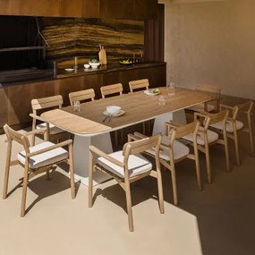Zestaw Prostokątnych Stołów 260x110 Cm Z Aluminium I Drewna Tekowego Inkeri Oraz 10 Krzeseł Ogrodowych Z Podłokietnikami Z Drewn Drewno Tekowe - Sklum