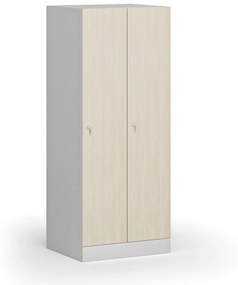 Szafa ubraniowa obniżona, 2-drzwiowa, 1500 x 600 x 500 mm, zamek cylindryczny, drzwi laminowane, brzoza