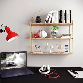 Półka ścienna - 3'lü Duvar Rafı - Złoto Brązowy