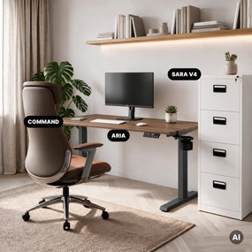 Biurko elektryczne z regulacją wysokości ergonomiczne antracytowe/orzech,1400x700 mm: ARIA
