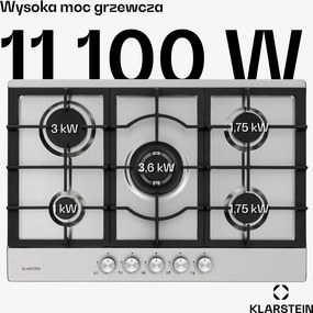 Klarstein Ignito 75cm Płyta gazowa 5 palników Srebrny