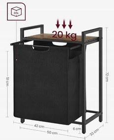 Kosz na pranie wolnostojący z półką industrialny loft drewniany retro 72 cm