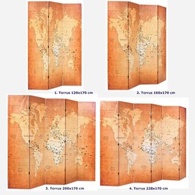 Wewnętrzny parawan z motywem mapy świata - Glovix 160 x 170 cm