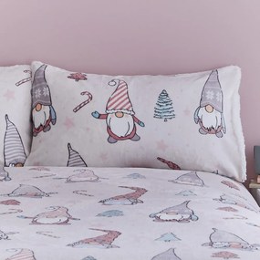 Jasnoróżowa pościel dwuosobowa z mikropluszu 200x200 cm Festive Gnomes – Catherine Lansfield