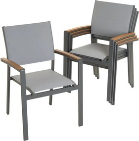 Zestaw 4 stohowalnych krzeseł tarasowych, aluminium, szare