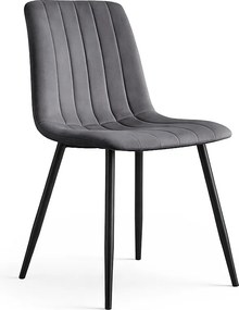 Welurowe krzesło tapicerowane pikowane Ciemny Grafit LIVO Czarne nogi