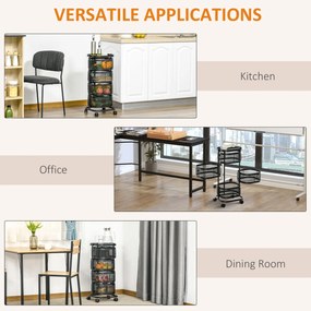 HOMCOM Wózek kuchenny z 4 poziomami, kosze z siatki, górna półka, obrotowe kółka, czarny | Aosom PL