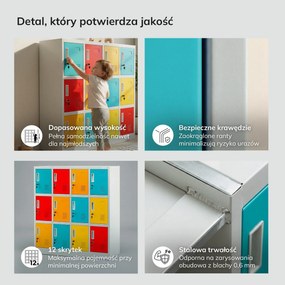 Socjalna szafa skrytkowa BHP do szkół i przedszkoli OLA, 1090 x 1200 x 450 mm, szaro-wielokolorowa