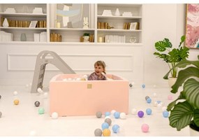 Kwadratowy suchy basen z piłeczkami 7cm dla dziecka, 110x110x40cm/400 piłek, bawełniany, jasnoszary, piłki: białe, srebrne, szare - meowbaby®