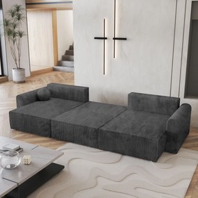 Masseno Narożnik FENTO z funkcją spania i pojemnikiem na pościel Narozniki U, Rozkładana sofa - Grafitowy, POSO 34