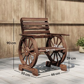 Outsunny Krzesło ogrodowe drewniane fotel ogrodowy w stylu koła wozu, krzesło drewniane w stylu wiejskim Zwęglony | Aosom PL