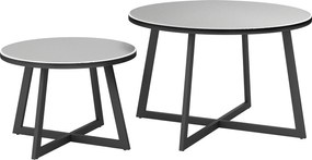 Outsunny Zestaw 2 Składanych Stolików Pomocniczych, Stolik Ogrodowy Okrągły, Odporny na Warunki Pogodowe, Balkonowy z Nogami X, Blat ze Szkła Hartowanego Stal, Czarny+Szary