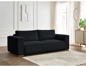 Czarna sztruksowa rozkładana/ze schowkiem sofa 244 cm Chelsea – Bobochic Paris