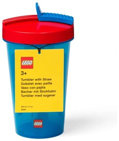 Niebieski kubek podróżny z czerwonym wieczkiem i słomką LEGO® Iconic, 500 ml