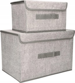 Organizery tekstylne Szare 38x25x23cm + 26x20x16cm kpl. 2 sztuk z pokrywami