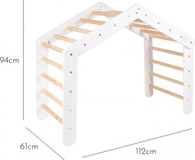 Duży domek z drabinką dla dzieci 112x61x94 cm składaną do pokoju. drewno, len, wiskoza, różowy domek, biała drabinka. - meowbaby®