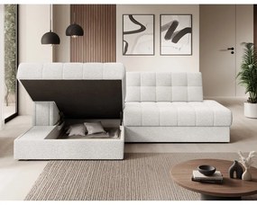 Kremowy rozkładany narożnik z materiału bouclé (lewostronny/z szezlongiem) Blezalt – ELTAP