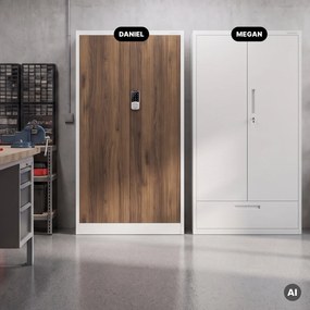 Szafa biurowa metalowa z zamkiem na szyfr biała/orzech, 900x1850x400 mm: DANIEL Eco Design