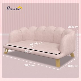 PawHut Sofa dla Zwierząt Domowych dla Średnich i Dużych Psów do 25 kg, Solidne Drewno, Wyściełana, Różowa