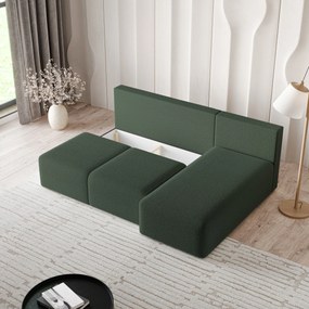 Masseno Narożnik TRAMA z funkcją spania i pojemnikiem na pościel Narozniki L, Rozkładana sofa - Zielony, QUELLE 37
