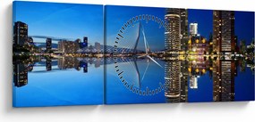 Zdjęcie - Rotterdam nocą (z zegarem) (90x30 cm)
