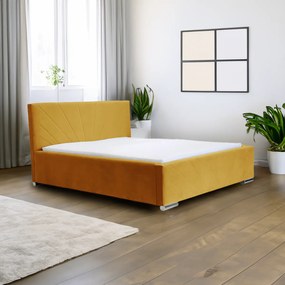 Łóżko tapicerowane z pojemnikiem i materacem LUKS Żółty 120x200 cm