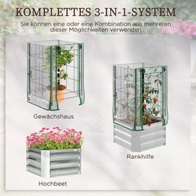 Outsunny Hochbeet, szklarnia, zestaw 3-częściowy, z kratką wspornikową, pokryciem z tworzywa sztucznego, 53 x 53 x 90 cm