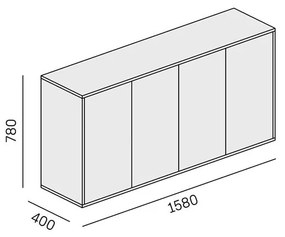 PLAN Szafka biurowa z drzwiami LAYERS, długa, 1582 x 400 x 777, biała