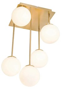 Nowoczesna lampa sufitowa złota z opalem 5-świateł - Athens Nowoczesny Oswietlenie wewnetrzne
