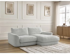 Jasnoszary narożnik z tkaniny szenilowej (prawostronny/z szezlongiem) Leonore – Bobochic Paris