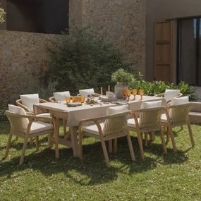 Zestaw Rozkładanego Stołu Prostokątnego 200-260-320x100 Cm I 8 Krzeseł Ogrodowych Z Podłokietnikami Z Drewna Akacjowego Dubai - Sklum
