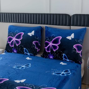 PrzytulneMieszkanie.pl PrzytulneMieszkanie.pl Pościel z mikropluszu VIOLET BUTTERFLY ciemnoniebieska Rozmiar pościeli: 2 szt 70 x 90 cm | 200 x 220 cm