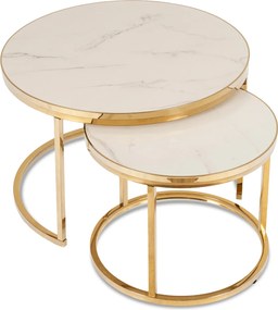 Zestaw Stolików Kawowych ARON 70 cm/50 cm Biały Marmur/Złoty Glamour
