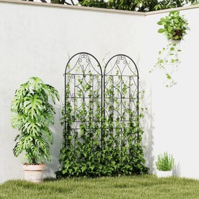 Outsunny Pergola Metalowa 2 szt. Wkopywana, Antykorozyjne Wsparcie dla Roślin Pnących 50x150 cm, Czarna