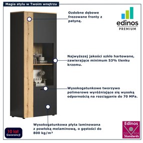 Wysoka witryna z lamelami grafit + dąb evok E0-B65