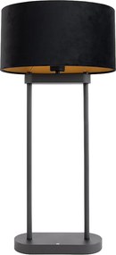 Lampa stołowa czarna z czarnym owalnym kloszem 35 cm - Thijmen