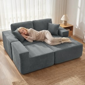 HOMCOM Modułowa narożna sofa, L-kształtna sofa-łóżko z głębokim siedziskiem, szerokimi podłokietnikami, 2 poduszki, ciemnoszary | Aosom PL