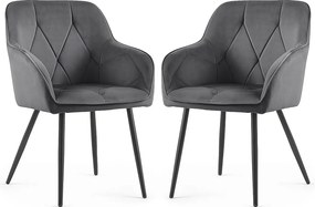 2x Welurowe krzesło tapicerowane pikowane Ciemny Grafit DIAMANTE Czarne nogi