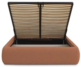 Pomarańczowe tapicerowane łóżko dwuosobowe ze schowkiem/bez zagłówka ze stelażem 160x200 cm Inera – Bobochic Paris