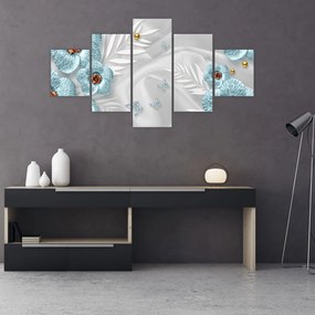Obraz - 3D niebieskie kwiaty (125x70 cm)