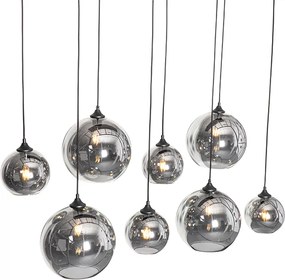 Lampa wisząca art deco czarna z przydymionym szkłem 8-świateł - Sandra