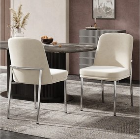 Komplet 2 krzeseł do jadalni - 42,5 x 53 x 82 cm - z grubymi poduszkami na siedziskach i srebrnymi metalowymi nogami - aksamit - beżowy