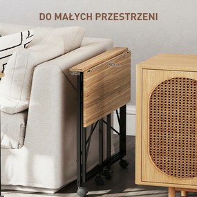 HOMCOM Składane Biurko na Kółkach, Oszczędzające Miejsce, Stal, MDF, Dąb