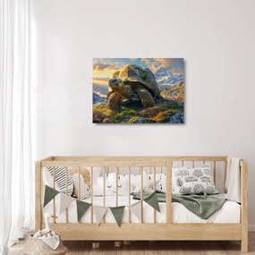 Obraz na szkle - Żółw i górski krajobraz (70x50 cm)