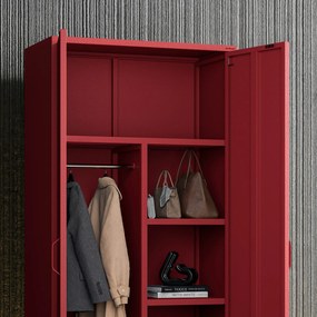Szafa na ubrania metalowa czerwona FLAVIO, 800 x 1850 x 450 mm