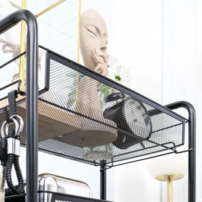 HOMCOM Wózek z 4 wiszącymi koszami, serwisowy na kółkach, mobilny, z wymiennymi hakami, stal, 45 x 26,5 x 84 cm, czarny