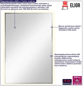 Srebrne prostokątne lustro led 60x90 cm Sirela